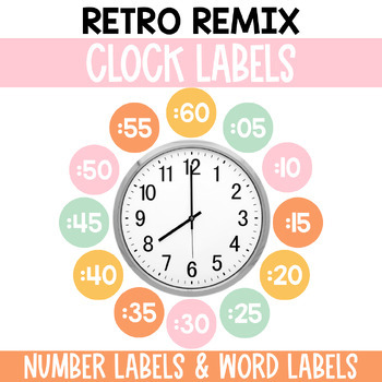 Preview of Retro Clock Labels for Classroom / Analog Time Cards / Retro Remix