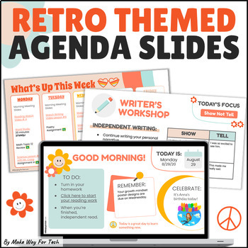Preview of Retro Daily Agenda Slides | Groovy Classroom Decor Google Slides Templates