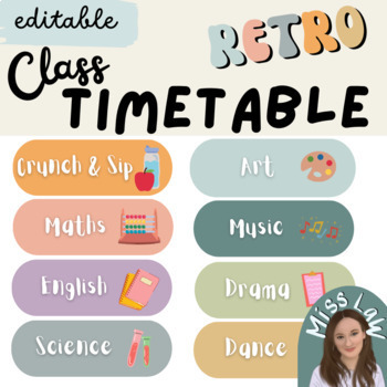 Preview of Retro Daily Class Timetable | Editable Classroom Decor