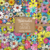 Retro Daisies - Watercolor Spring Floral Digital Pattern Papers