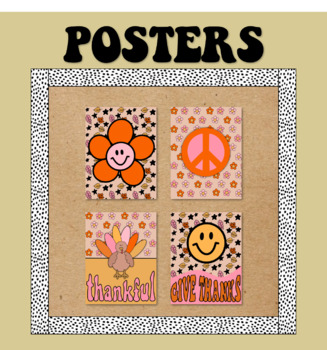 Preview of Retro Daisy Turkey Thanksgiving Bulletin Board and Posters