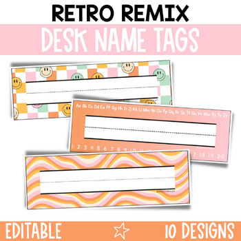 Preview of Retro Desk Name Plates for Students / Editable Desk Name Tags for Students