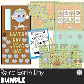 Preview of Retro Earth Day Classroom Decor and Activities Bundle - Bulletin Board, Bookmark