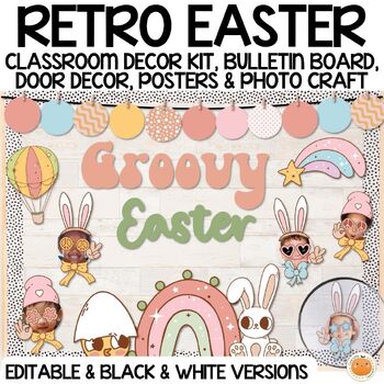 Preview of Retro Easter Bulletin Board & Door Decor, Editable + Photo Craft