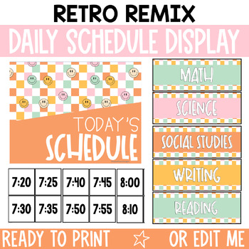 Preview of Retro Editable Daily Schedule Display for Classroom / Groovy Visual Time Table