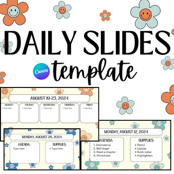 Preview of Retro Flower Daily Slides Canva Template August 2024