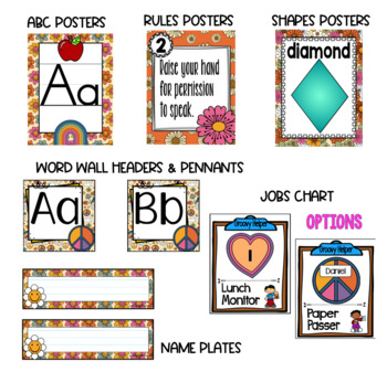 Retro Flower Power Themed Classroom Decor Bundle by teaching with