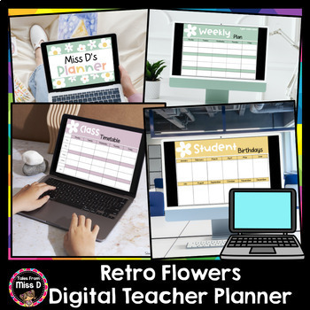 Preview of Retro Flowers Digital Teacher Planner