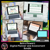 Retro Flowers Digital Teacher Planner and Assessment Book BUNDLE