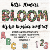 Retro Flowers & Solids Doodle Font Alphabet & Numbers Set 