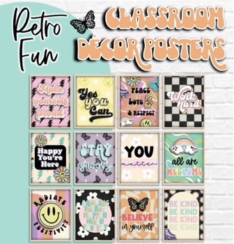 Preview of Retro Fun Classroom Decor Postive Quote Posters