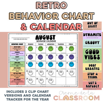 Preview of Retro Groovy Behavior Chart and Calendar Tracker 2023-2024
