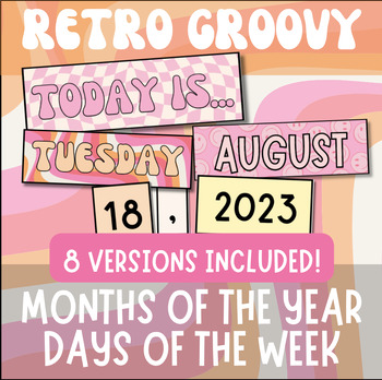 Preview of Retro Groovy Calendar Header Labels Months of Year Days of Week Back to School