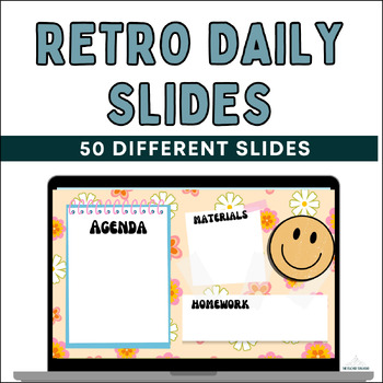 Preview of Retro Groovy Daily Slides - Welcome, Agenda Slides, Homework, Days of the Week
