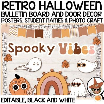 Preview of Retro Groovy Halloween Bulletin Board & Classroom Decor, Photo Craft, Editable