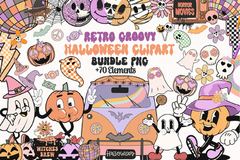 Preview of Halloween Clip Art Bundle - Retro Groovy Spooky Halloween Elements.