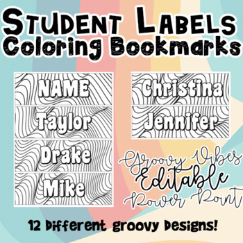 Preview of Retro Groovy Rainbow - Student Name Coloring Labels/Bookmarks