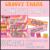 Retro Groovy SCHEDULE CARDS EDITABLE, Daily Agenda, Class 