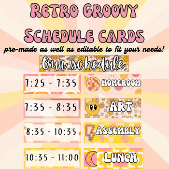 Preview of Retro Groovy Schedule Cards - EDITABLE