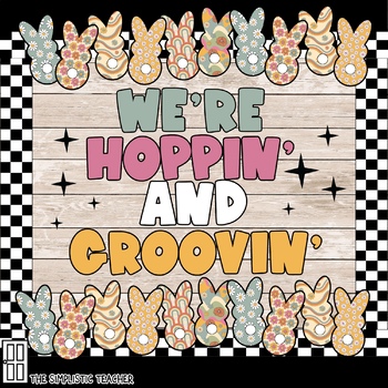 Preview of Retro Groovy Spring Peeps Bunnies Bulletin Board Letters or Door Display Kit