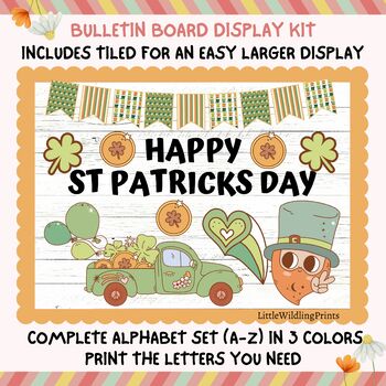 Preview of Retro Groovy St Patricks Day Truck Bulletin Board Kit, Boho Lucky Blessed March