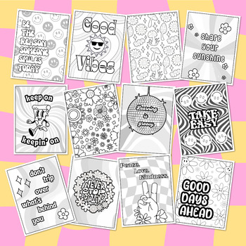 Retro Groovy Y2K Coloring Pages | Positive Affirmations | Growth Mindset