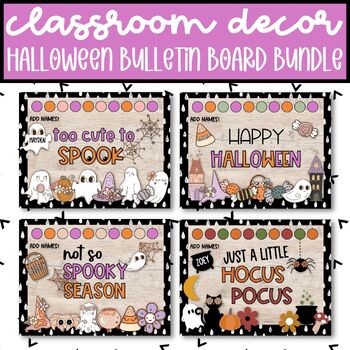 Preview of Retro Halloween Bulletin Board Bundle, Boho October and Fall Door Decor