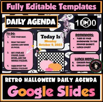 Preview of Retro Halloween Groovy Daily Agenda | Fully Editable Google Slides Template