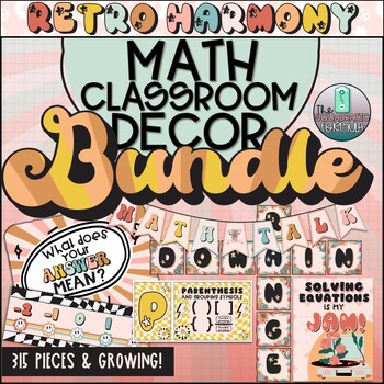 Preview of Retro Harmony: Secondary Math Classroom Decor Bundle Set (Middle & High School)
