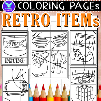 Preview of Retro Items Coloring Pages & Writing Paper Activities ELA No PREP