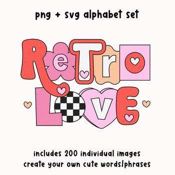 Preview of Retro Love Alphabet Set - 200 Cute PNG Letters - Valentine's Day Clip Art