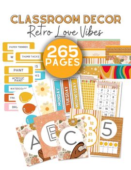 Preview of Retro Love Vibes Classroom Decor - Posters, Bulletin Board Decor, and MORE!