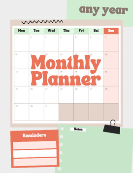 Preview of Monthly Calendar Bundle | Retro Themed Printable and Editable - Any Year