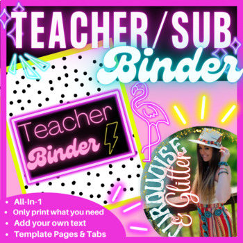 Preview of Retro Neon Substitute Teacher Binder | Editable | Print or Digital | Templates