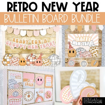 Preview of Retro New Year Bulletin Boards Classroom Decor Bundle