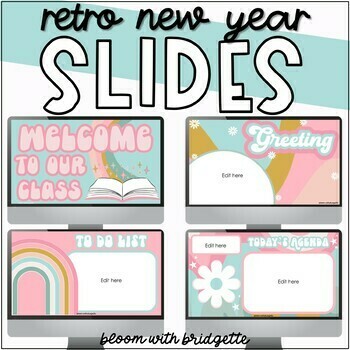 Preview of Retro New Year Google Slides and PowerPoint Templates with Timers - Retro Slides