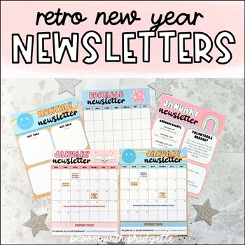 Preview of Retro New Year Newsletter Templates Retro Classroom Newsletters