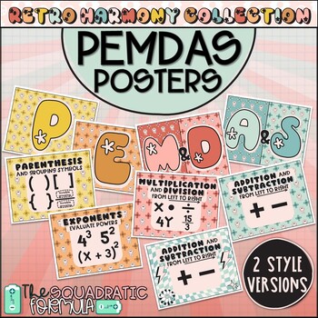 Preview of PEMDAS Poster Anchor Charts for Order of Operations - Retro Math Classroom Decor