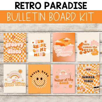Preview of Retro Paradise Summer Bulletin Board Posters / Groovy Bulletin Board Decor