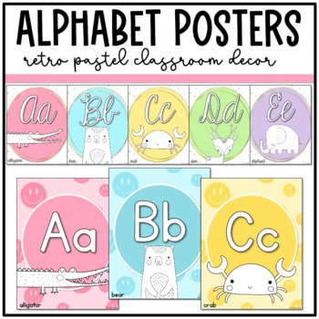 Preview of Retro Pastel Classroom Decor: ALPHABET POSTERS | Smiley Face