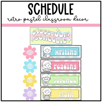 Preview of Retro Pastel Classroom Decor: Daily Schedule Cards | Editable