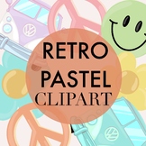 Retro Pastel Clipart with VW Vans, Peace Signs, Smiley Fac