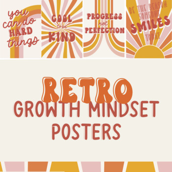 Preview of Retro Rainbow Growth Mindset Classroom Posters