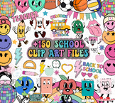Retro School Clipart Bundle, Teacher Clipart Education Bundle