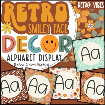 Preview of Retro Smiley Face Classroom Decor // Boho Alphabet Display