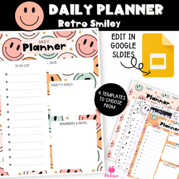 Preview of Retro Smiley Face Daily Planner (Google Slides Editable)