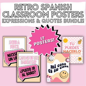 Preview of Retro Spanish Classroom Posters Bundle