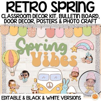 Preview of Retro Spring Bulletin Board & Door Decor, Editable + Photo Craft