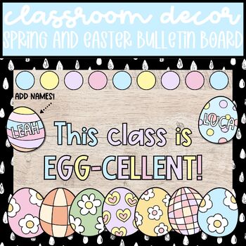Preview of Retro Spring Easter Egg Bulletin Board, Groovy March April Door Decor