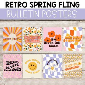 Preview of Retro Spring Fling Bulletin Board Posters / Retro Groovy Bulletin Board Decor